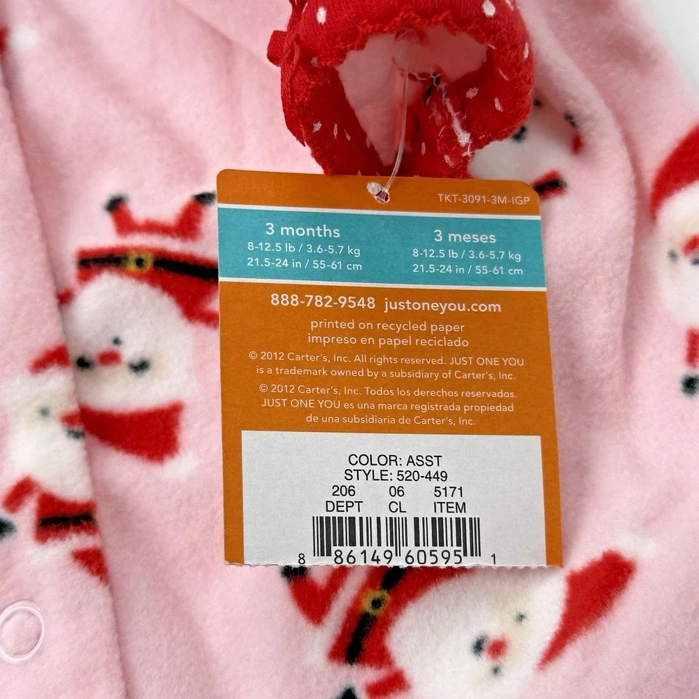 New Carters Fleece Christmas Blanket Sleeper PJs Footie Pajama Girl 3M 1 Piece